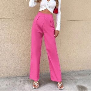Hot Pink | Solid High Rise Straight Leg Pant | Large